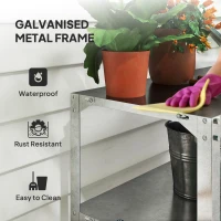 Outsunny 2 Tier Potting Bench Table, Galvanised Steel Garden Planting Work Bench Workstation with Storage Shelf for Outdoor, Patio, Greenhouse, 110 x 50 x 75 cm, Silver Tone(m-5)