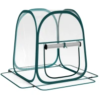 Outsunny Mini Serra Pop Up con Copertura in Plastica, Finestra Avvolgibile e Borsa, 70x70x80 cm, Trasparente(m-1)