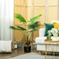 HOMCOM 94cm Artificial Palm Tree, Decorative Artificial Plant with Lifelike PEVA Leaves and Coconut Coir, Fake Tree with Plastic Pot and Flocking for Home Office Decor, Green(m-9)