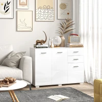 HOMCOM Sideboard, Modern Storage Cabinet with 2 Drawers, 3 Doors and Adjustable Shelves, Kitchen Cabinet for Living Room, Dining Room, High Gloss White(m-2)