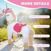 AIYAPLAY Kids Rocking Horse, Plush Walking Horse with Wheels, Ride On Unicorn Toy for Ages 3-5 Years Old, White(m-6)