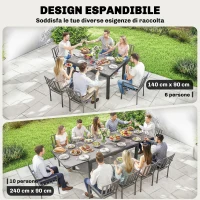 Outsunny Tavolo da Giardino Allungabile per 8-10 Persone con Piano in Vetro Temperato, in Alluminio, 140/240x90 cm, Nero(m-4)