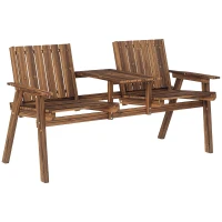 Outsunny 2-Seater Garden Loveseat with Table and Parasol Hole for Porch, Patio, Carbonised Finish(m-10)