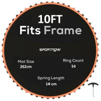 SPORTNOW Trampoline Replacement Mat with Spring Pull Tool, 54 V-Hooks, for 10ft Trampoline using 14cm Springs, Orange(m-1)