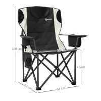 Outsunny Set of 2 Folding Camping Chairs, Padded Camping Chairs with Adjustable Armrests, Portable & Lightweight Folding Camp Chair with Cooler Bag, Cup Holder and Side Pockets, Black(m-3)