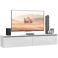 HOMCOM 160cm High Gloss Floating TV Unit Stand for TVs up to 70", Wall Mounted TV Cabinet with Storage Cupboards, White(m-10)