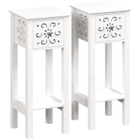 HOMCOM Set of Two Elegant Floral Cut-Out Side Tables - White