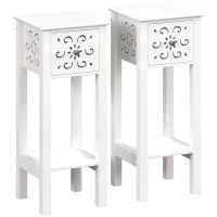 HOMCOM Set of Two Elegant Floral Cut-Out Side Tables - White(m-1)