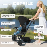 AIYAPLAY 6 in 1 Foldable Kids Trike with Adjustable Parent Handle & Canopy for Ages 1-5, Black(m-9)