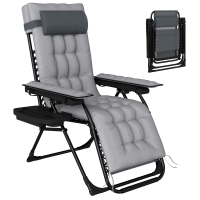 Outsunny Chaise de Gravité Zéro avec Accoudoirs, Coussin, Porte-Gobelet, Appuie-tête, Dossier Réglable, 65x93x108cm, Gris Clair