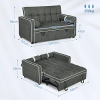 HOMCOM Two-Seater Linen-Look Sofa Bed - Charcoal Grey(m-3)