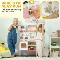 AIYAPLAY Kitchen Playset with Pretend Play Cooking Accessories, Play Kitchen with Oven, Microwave and Sink, Pink(m-4)