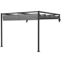 Outsunny 3 x 4m Lean To Steel Pergola, with Moving Fabric Canopy - Dark Grey(m-11)