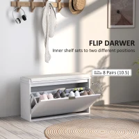 HOMCOM Elegant Eight Shoe Bench, with Top Seat - White(m-5)