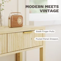 HOMCOM Modern Console Table with Fluted Panel Drawers, Narrow Hallway Table with Shelf for Entryway, Living Room, 90 x 30 x 76 cm, Natural Wood Finish(m-5)