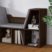 HOMCOM Bookcase Storage Shelf with Cushioned Reading Seat, Cube Bookshelf Organizer for Bedroom Living Room, Chestnut(m-9)