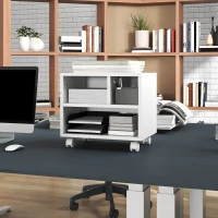 HOMCOM Three-Compartment Printer Cabinet, with Wheels - White(m-8)