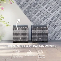 Outsunny Set of 2 Rattan Storage Ottoman, Outdoor Footstool with Removable Cushions, Garden Storage Seat for Balcony, Porch, Living Room, Dark Grey(m-6)