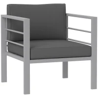 Outsunny Garden Sofa, All-Weather Garden Single Sofa with Removable Cushions, Metal Frame Outdoor Furniture for Balcony, Charcoal Grey(m-1)