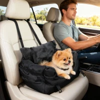 PawHut Dog Car Seat for Small Dogs with Fixed Buckle, Safety Leash, Washable Cover, 58 x 45 x 28 cm, Black(m-2)