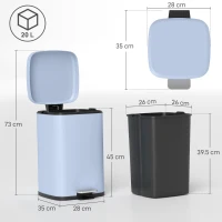 HOMCOM 20L Modern Boxy Metal Home Kitchen Bin - Light Blue(m-3)