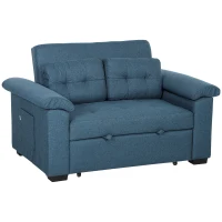 HOMCOM Pull Out Sofa Bed, Fabric 2 Seater Click Clack Sofa Bed Settee with 2 Pocket Springs, Convertible Sofa Couch with Pillows and Side Pockets for Living Room, Home Office, Blue(m-1)