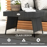 Outsunny Foldable Outdoor Side Table, Rattan Garden Coffee Table with Steel Frame, Space Saving Bistro Garden Furniture for Patio, Balcony, 60 x 41 x 41 cm, Black(m-5)