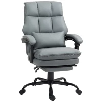 HOMCOM Faux Leather Reclining Office Chair, with Footrest - Grey(m-1)