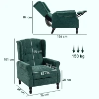 HOMCOM 150° Reclining Vintage Armchair, with footrest - Dark Green(m-3)