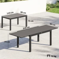 Outsunny Tavolo da Giardino Allungabile per 8-10 Persone con Piano in Vetro Temperato, in Alluminio, 140/240x90 cm, Nero(m-3)