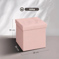 HOMCOM Foldable Sherpa Fleece Storage Ottoman - Pink(m-3)