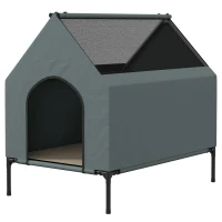 PawHut Dog House Outdoor Elevated Dog Bed with Removable Cover, Mesh Windows, Storage Bag, for S and M-Sized Dogs, Grey(m-11)