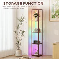 HOMCOM RGB LED Floor Lamp with Shelves, Modern Dimmable Standing Lamp with Remote Control, Adjustable Brightness & Speed for Living Room, Bedroom, Office, Brown(m-5)