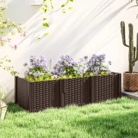 Outsunny Plastic Raised Garden Bed, Modular Planter Box Kit, Garden Fence Edging Border for Flowers, Vegetables, Herbs, Brown(m-2)