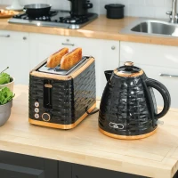 HOMCOM 3000W 1.7L Rapid Boil Kettle & 2 Slice Toaster, Kettle and Toaster Set with 7 Browning Controls and Crumb Tray, Black(m-8)