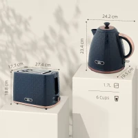 HOMCOM 1.7L 3000W Fast Boil Kettle & 2 Slice Toaster Set, Kettle and Toaster Set with Auto Shut Off, Browning Controls, Blue(m-3)