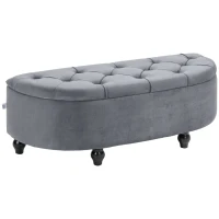 HOMCOM Velvet-Feel Half Circle Storage Ottoman - Dark Grey(m-10)
