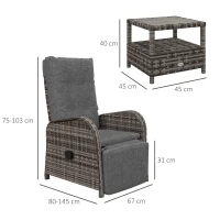 Outsunny 2 Seater Patio Rattan Chaise Lounge Sofa Set with Fabric Cushion, Grey and Brown(m-3)
