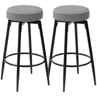 HOMCOM Set of Two Faux Leather Bar Stools - Grey/Black(m-10)
