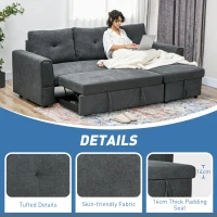 HOMCOM 3 Seater Sofa Bed, L Shaped Pull Out Sofa Bed with Storage, Convertible Click Clack Settee Sectional Sleeper Futon for Living Room, Office, Dark Grey(m-6)