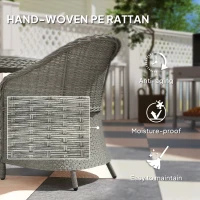 Outsunny 4 Seater Rattan Garden Furniture Set with Cushions, Round PE Rattan Dining Set with Glass-Top Table, Umbrella Hole, Outdoor Garden Table and Chairs, Grey(m-6)