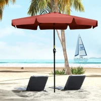 Outsunny 2.7m Patio Parasol Garden Umbrellas with Aluminium Pole, UPF 50+ Outdoor Sun Shade Table Umbrella with Tilt, Crank, 8 Ribs, Ruffles,, Wine Red(m-2)