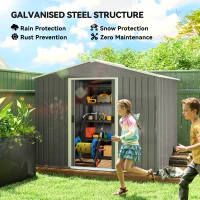 Outsunny 8 x 6ft Outdoor Garden Storage Shed, Metal Tool House with Ventilation and Sliding Doors, Light Grey(m-4)