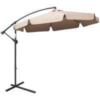 Outsunny 2.7m Cantilever Parasol Banana Sun Umbrella with Crank Handle and Cross Base for Outdoor Hanging Sun Shade Light Brown(m-10)