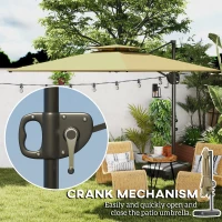 Outsunny Cantilever Parasol with Weighted Base Double Top Garden Parasol Square Hanging Patio Umbrella with Crank Tilt Khaki(m-7)