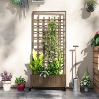 Outsunny Wooden Trellis Planter, Raised Garden Bed with Wheels, to Climb and Grow Vegetables, Herbs and Flowers, Brown(m-9)