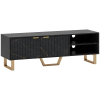 HOMCOM Marble Effect TV Unit, TV Stand Cabinet for up to 70" TVs, Modern TV Cabinet with Shelves and Storage Cupboard, Fluted Door, Extra Centre Leg, Cable Management for Living Room, Black