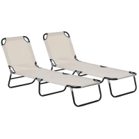 Outsunny Garden Sun Lounger, with Five-Position Back - Cream White(m-1)