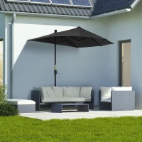 Outsunny 2m Half Parasol Market Umbrella Garden Balcony Parasol with Crank Handle, Base, Double-Sided Canopy, Black(m-2)