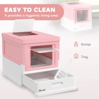 PawHut Hooded Cat Litter Box, Portable Pet Toilet, with Scoop, Front Entry - Pink(m-4)